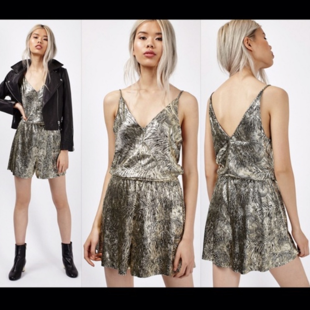Topshop Gold Metallic Romper - US 4